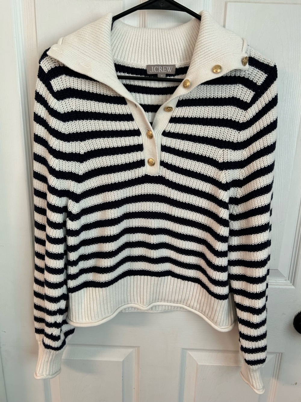 J. Crew Ribbed cotton button-collar sweater Striped Women’s Medium